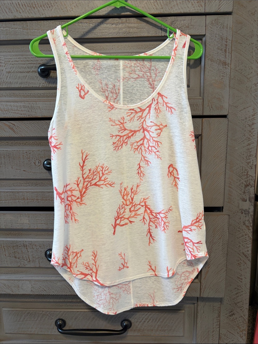 Old Navy White Tank Top with Coral-Branch Print
